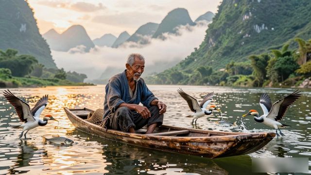 Li River fishing boats_Li River fishing boats_Li River fishing boats