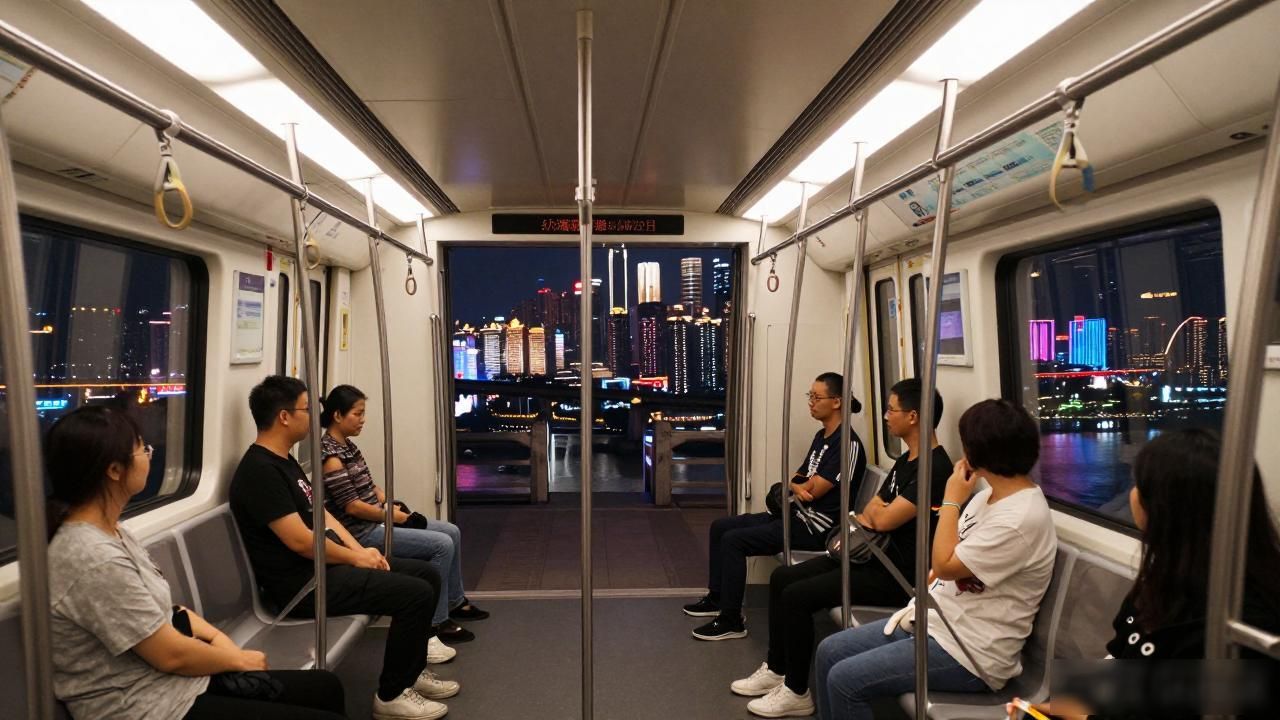 Chongqing light rail at night_Chongqing light rail at night_Chongqing light rail at night